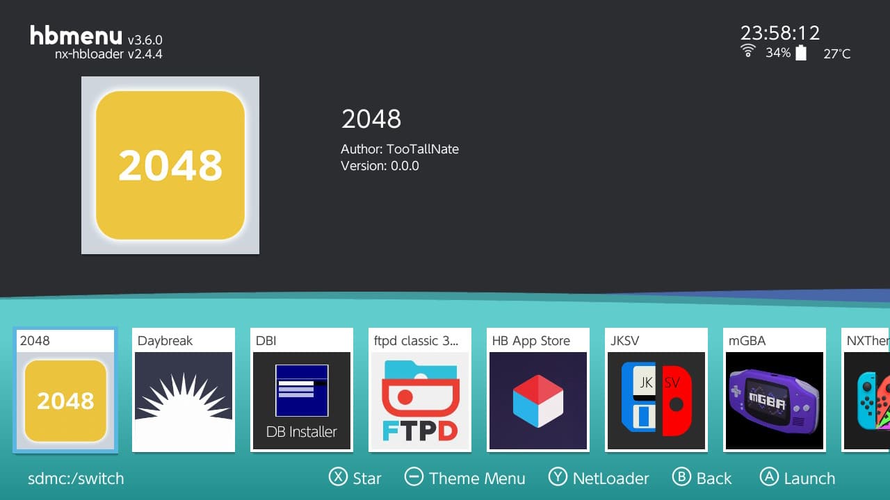 nx.js application displayed in the homebrew menu with custom metadata